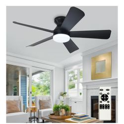 Modern Ceiling Fan with Light: 42-Inch Black Small Fans for Bedroom Indoor Outdoor - Dimmable Low Profile Ceiling Fans with Remote Control Flush Mount