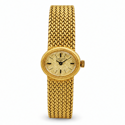 Ladies Constantin Grey 19mm x 22mm Vintage 14K Yellow Gold Watch with Gold Oval Dial and  Basketweave  Bezel. (Pre-Owned)