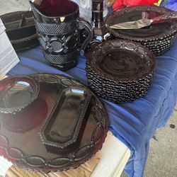 Beanie Babies And Red Dishes For Sale