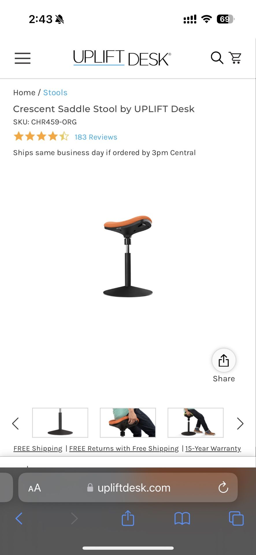 Ergonomic Crescent Saddle Stool by UPLIFT Desk