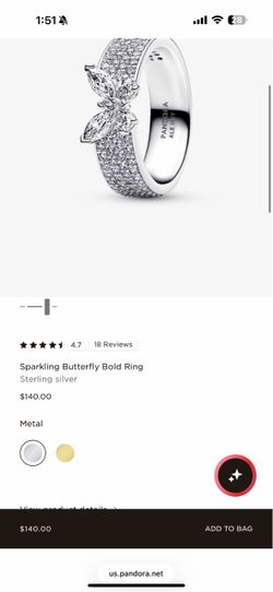 Pandora sparking butterfly ring 125$