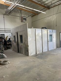 Paint booth with lights and air ventalization