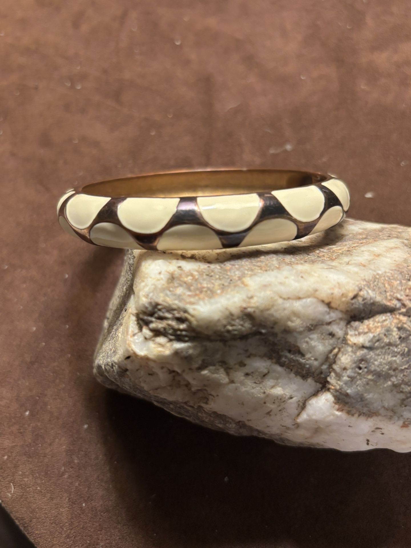 Vintage White Enamel Bangle Bracelet - Monet Style