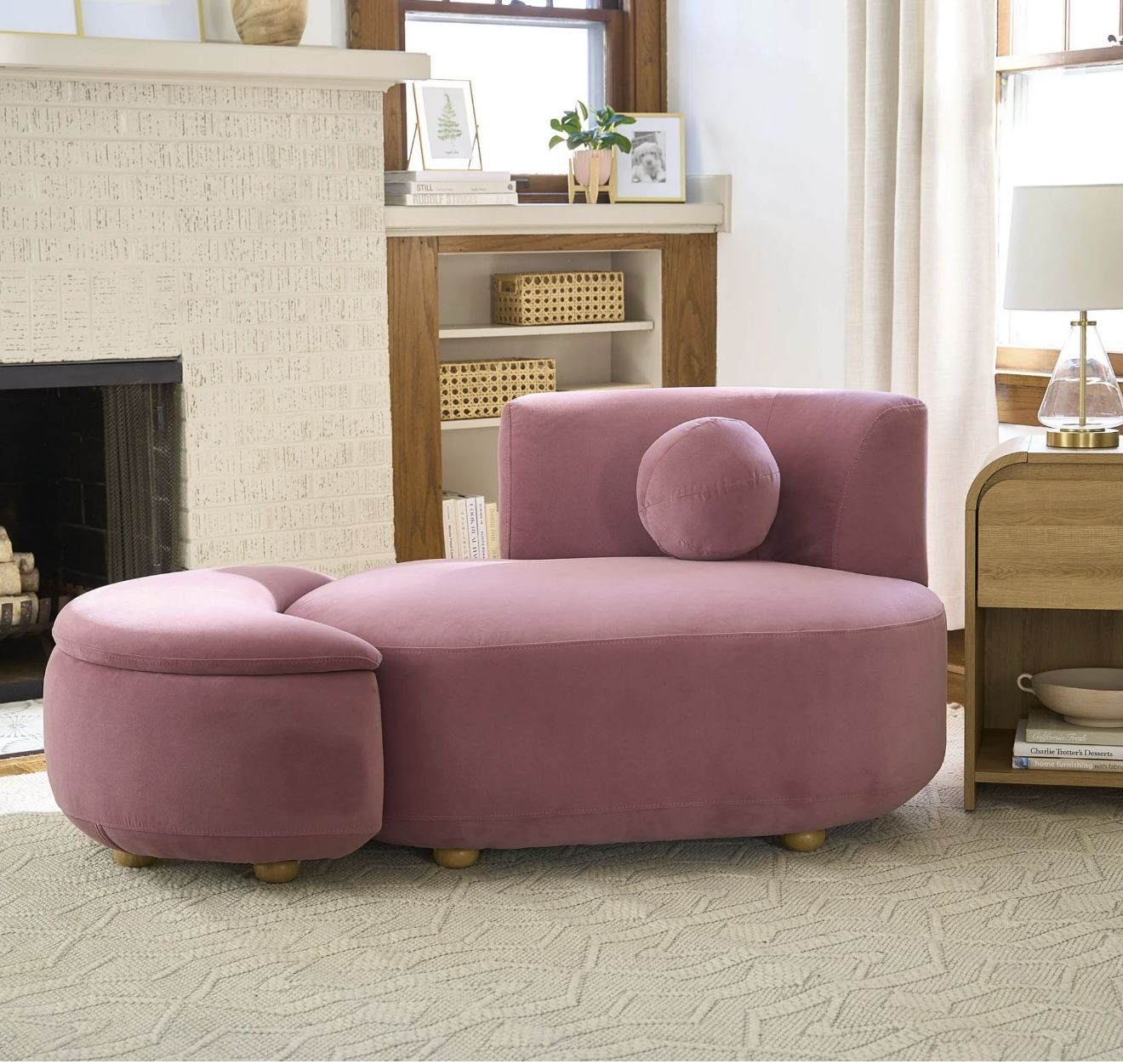 Better Homes & Gardens Juliet Modern Velvet Chaise & Storage Ottoman, Rose