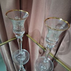 2 Mikasa Antique Lace Crystal  Candlestck