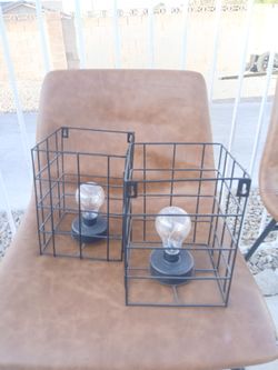 black industrial wire cage accent lamps