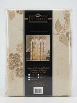 Charles Jacquard Curtain Panels with Attached Valance