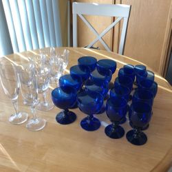 Cobalt crystal & Clear Crystal wine & Champagne glasses With Cobalt Liqueur Glasses.