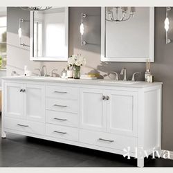 Eviva Storehouse 84-in White Undermount Double Sink Bathroom Vanity with White Quartz Top