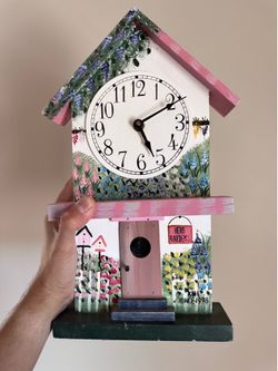 Hand painted wooden clock bird house