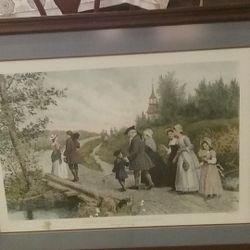 Etching by Jennie Brownscombe,"Sunday Morning In Sleepy Hollow"