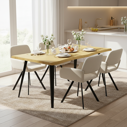 Homy Casa Lancelot 5PC Dining Table Set 63” Oak Table with 4 California Upholstered Chairs,Beige