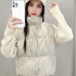 Women'S Sleeveless Stand Collar Waistcoat - Soft Warm Winter Vest, Casual Solid Short Jacket for Layering, Versatile Outerwear for Everyday & Semi-For