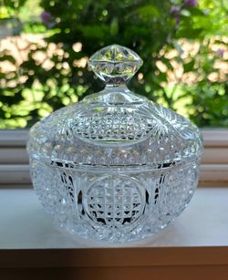 Pressed Glass Candy Bowl, Diamond  Cut Design