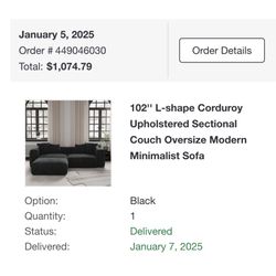 102'' L-shape Corduroy Upholstered Sectional Couch Oversize Modern Minimalist Sofa