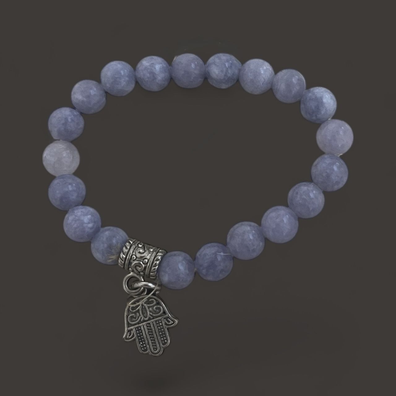 Sky Blue Jade Gemstone Bracelet with Silver Charm