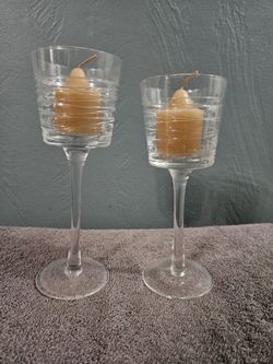 Set of 2 Partylite Glass Candle Holders with Spiral Design