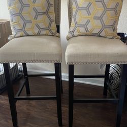 Linen-blend Nailhead Barstool Chairs