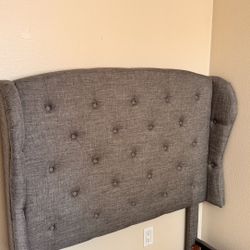 Twin Upholstered Bed Frame — Gray Fabric, Great Condition