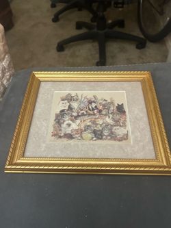 Cat print “Autumn Cats” framed, signed