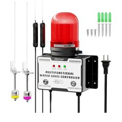 9470: 110 VAC High/Low Water Level Sensor Detector Alarm, Water Level Monitor with 110dB Sound & Light Sump Pump Alarm, Water Overflow/Level Warning S
