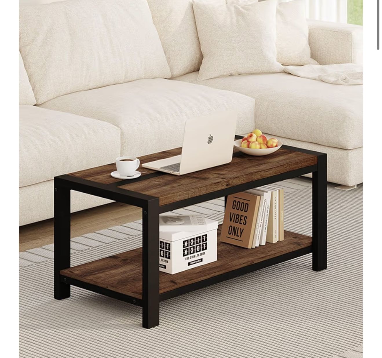 Coffee Table for Living Room, Industrial Wood and Metal Living Room Tables