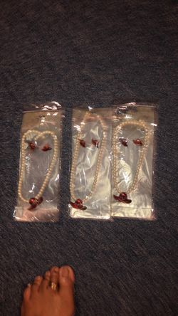 Pearl Bead Necklace & Earring Set with Red Hat Pendant
