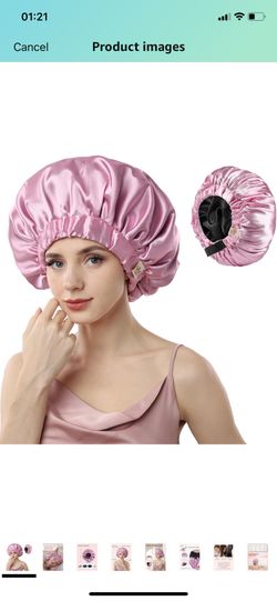 Silk Bonnet for Sleeping Women, Double Layer Satin, Ajustable Elasticity Band， Hair Satin Bonnet for Sleeping - Sleep Shower Caps (Pink, One Size)( pl