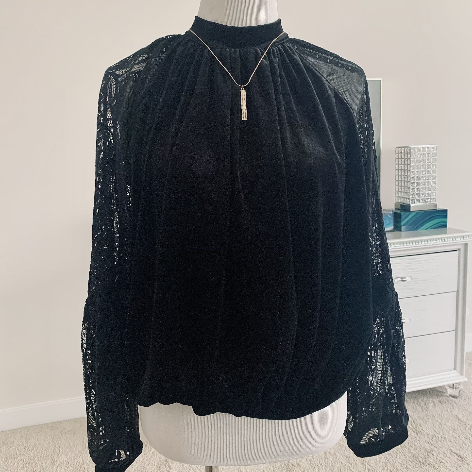 Free People Long Sleeved Black Velvet Top size M