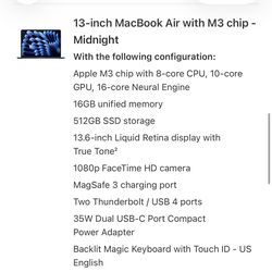 13-inch MacBook Air with M3 chip - Midnight