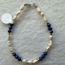 Lapis And Pearls Bracelet