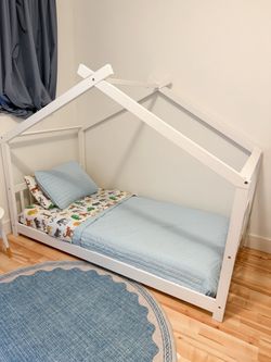White Kids Floor Bed Frame with Mattress