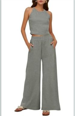 Deep Self 2-Piece Sleeveless Crop Fit Outfit Grey-Green (M)