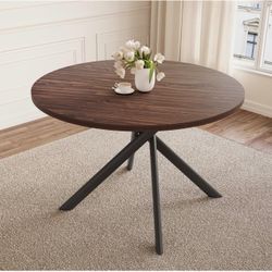 45.3 in Round Dining Table for 4, Dark Walnut