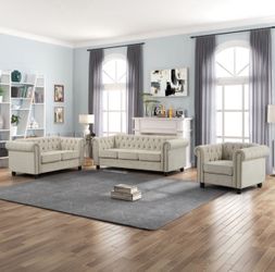 Couches for Living Room Sets, Chair, loveseat and Sofa 3 Pieces Top in Beige