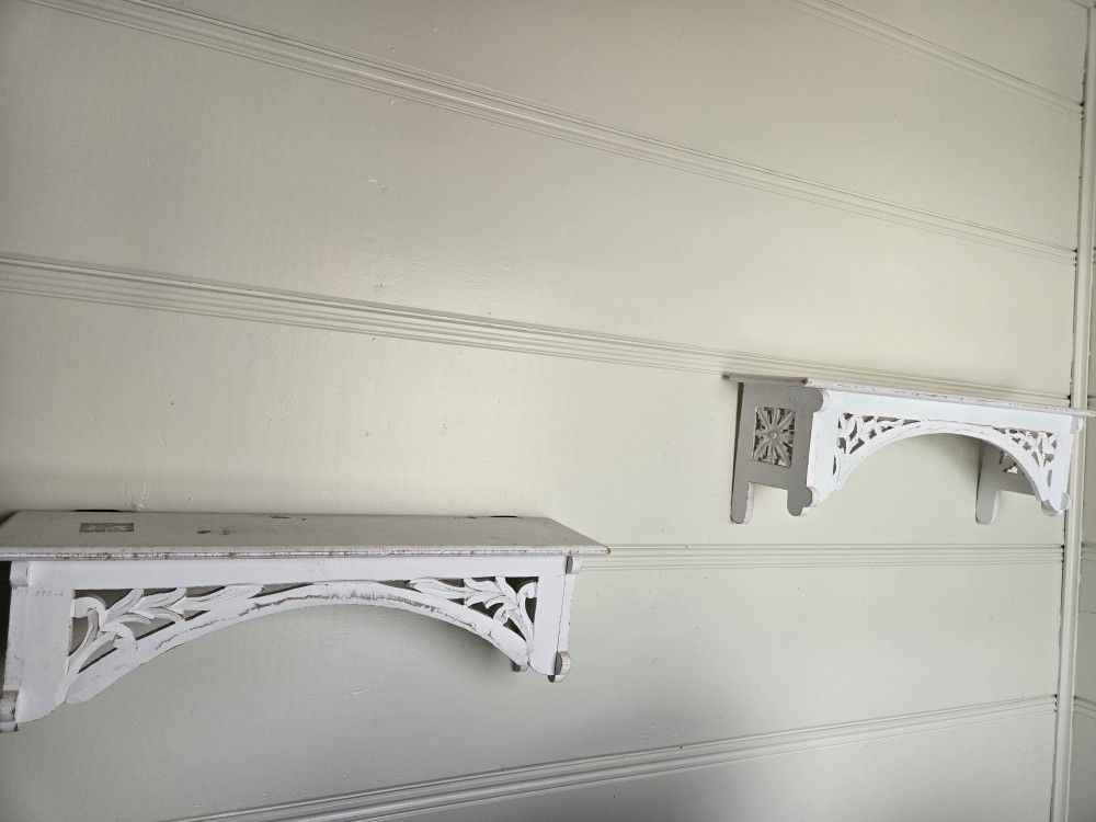Two Farmhouse White Decorative Shelves