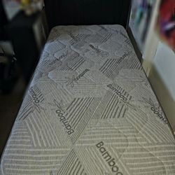 Twin size bed frame with box spring and mattress