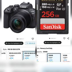 Canon EOS R10 Camera w/ 18-150mm Lens & SanDisk 256GB SD Card
