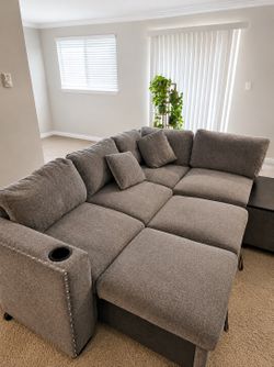 Large Sleeper Sectional Sofa with Ottoman