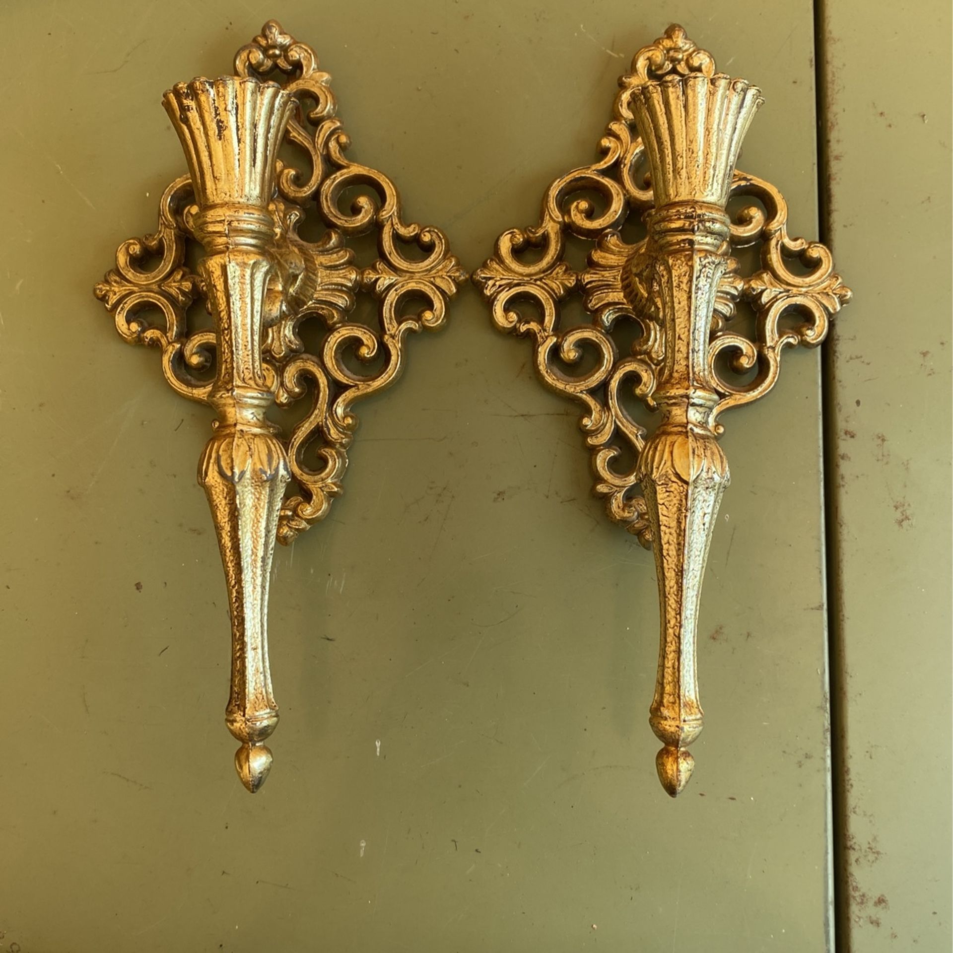 Vintage Ornate Gold-Tone Cast Metal Candle Holders