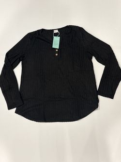 WIHOLL Black Ribbed Long Sleeve Henley Top