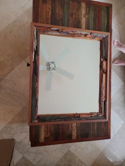 Framed Mirror With Chunks Of Beachwood
