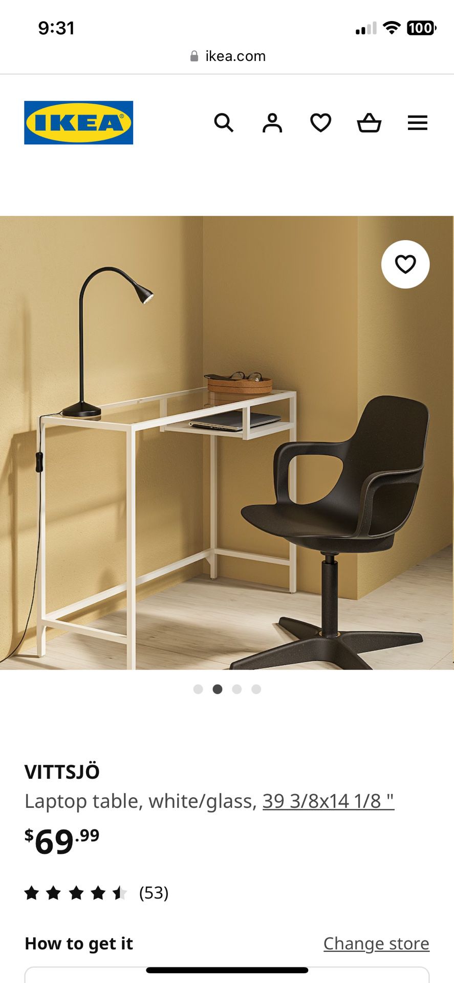 Black IKEA Glass Side Table/ Desk 