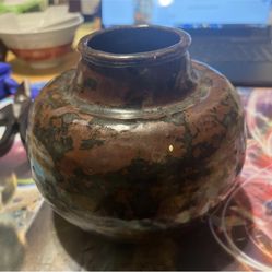 Brown And Black Asian Ceramic Jar 