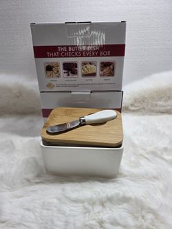 55 Kitchen Ceramic Butter Dish with Bamboo Lid
