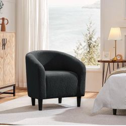 Small 25.5in Wide Sherpa Barrel Accent Chair Bedroom, Dark Gray