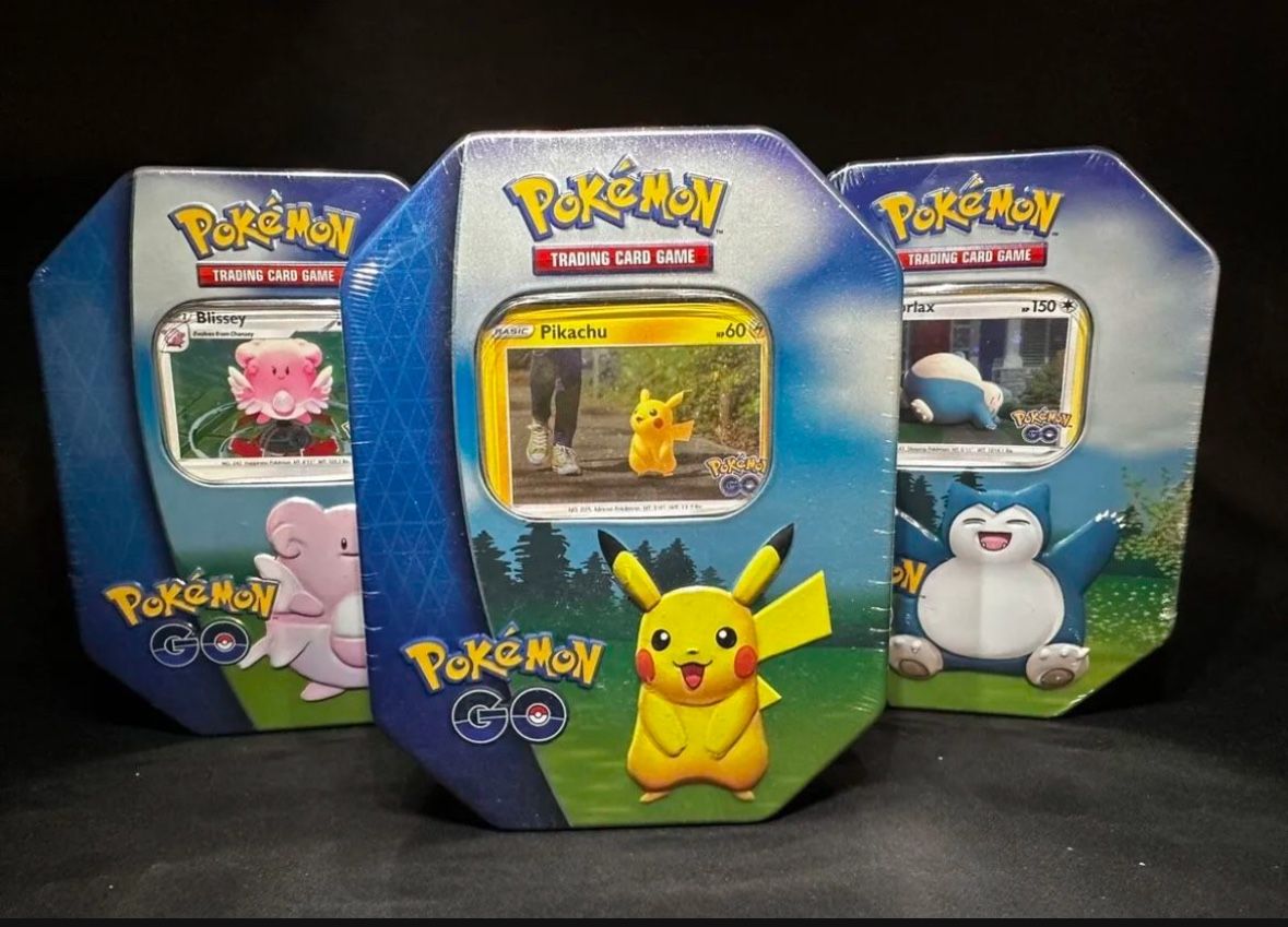 Pokemon TCG Pokemon GO Tin Set of 3-Pikachu, Snorlax, & Blissey sealed new!