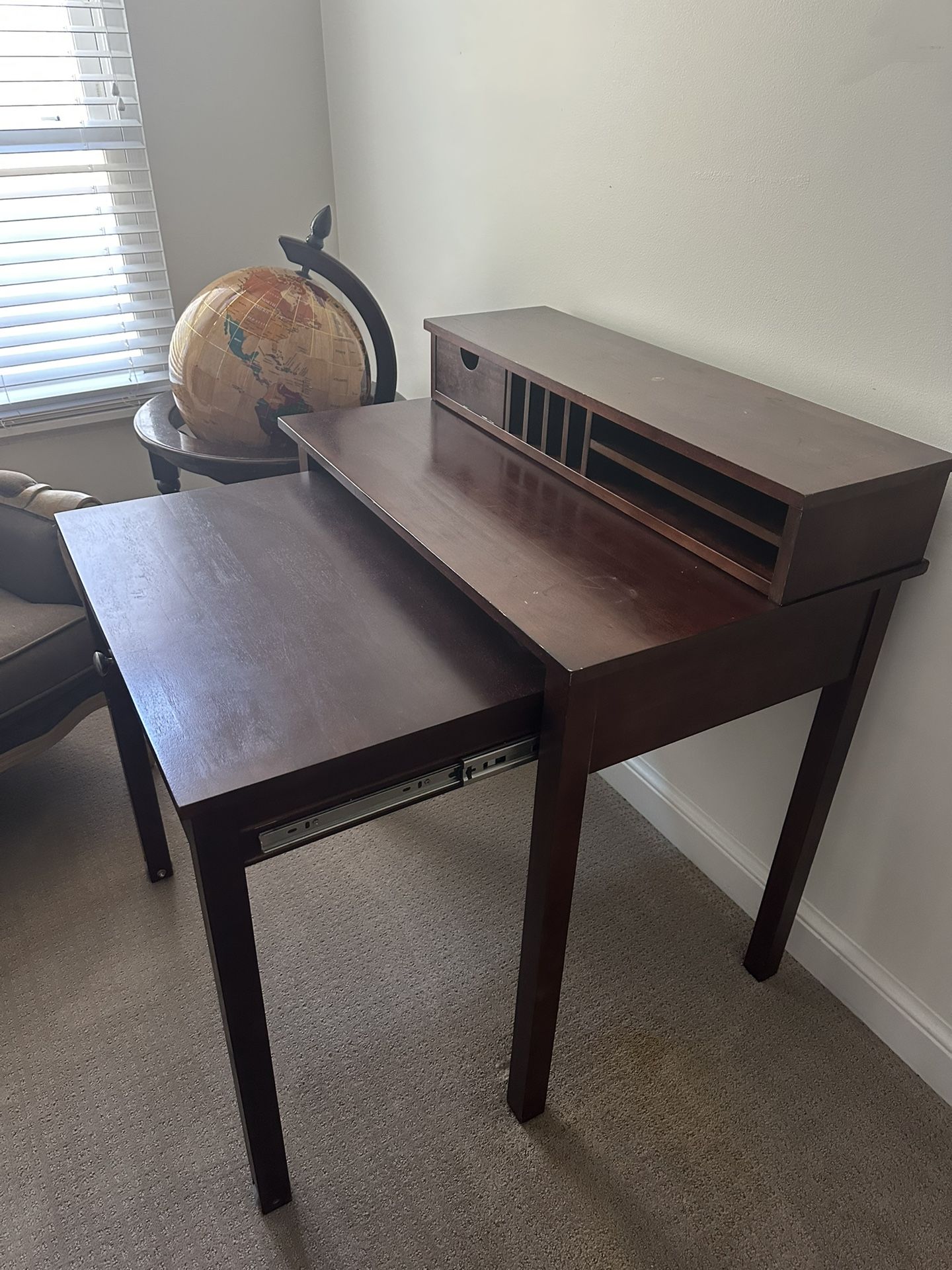 Desk with roll out extension and hutch