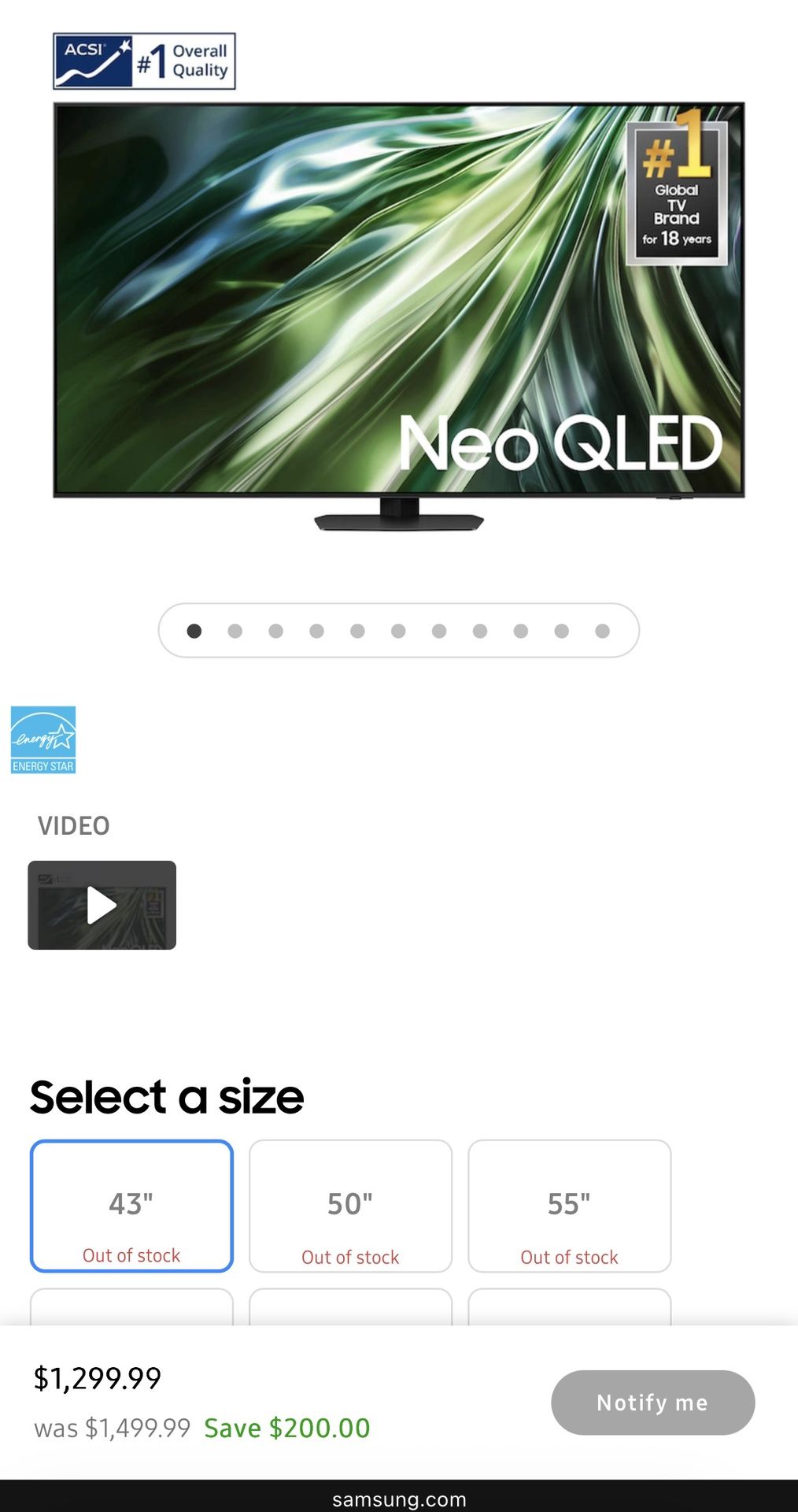 Samsung QN90D 43” Mini LED TV /Monitor