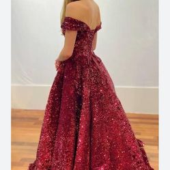 New New Off Shoulder Sequin Teen Ball Gown Dresses A Line Red Sparkly Formal Back Lace Up dress Large 